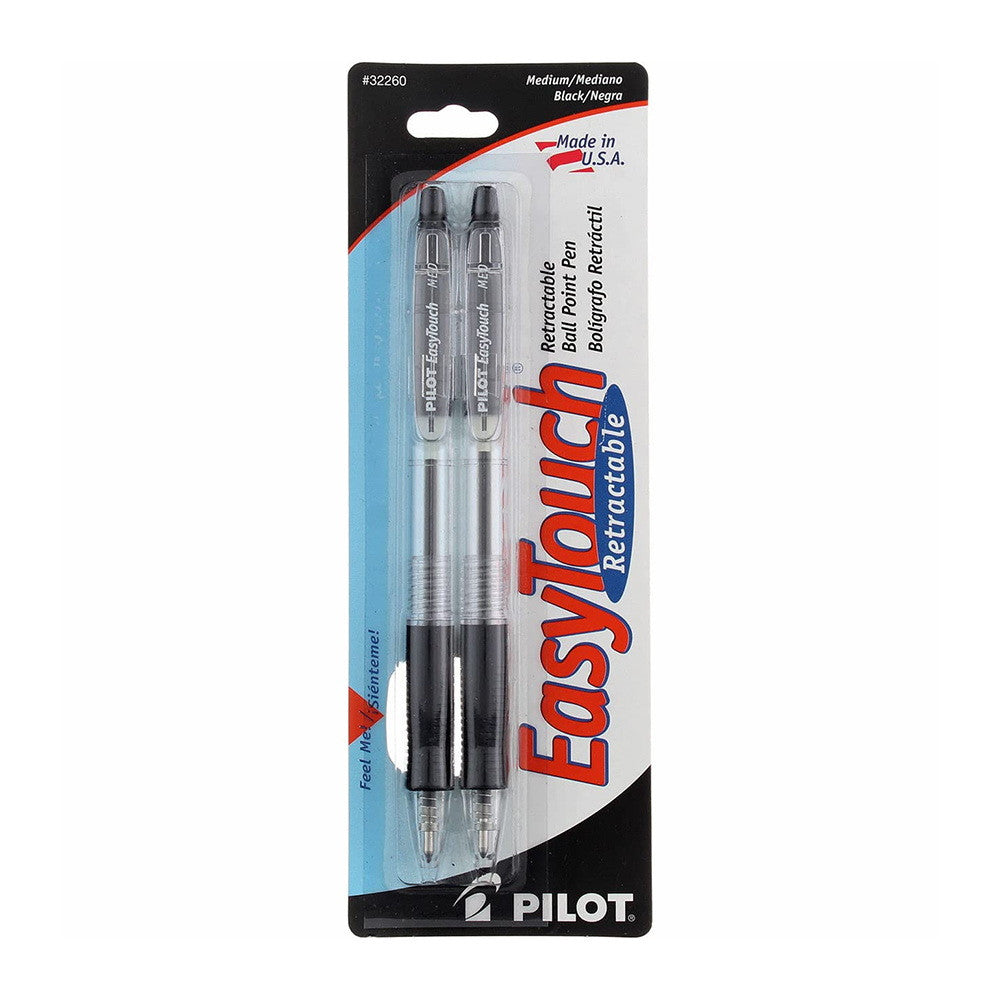 Pilot EasyTouch Retractable Ball point Pens, Medium, Black Ink, 2 Ea